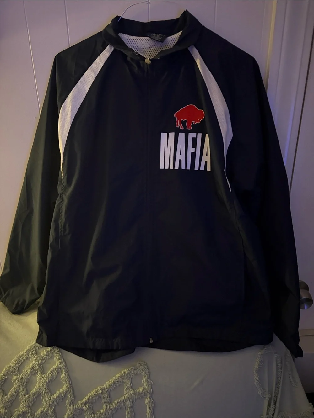 Charles River Apparel Black Windbreaker with White Panels and Red Bills Logo